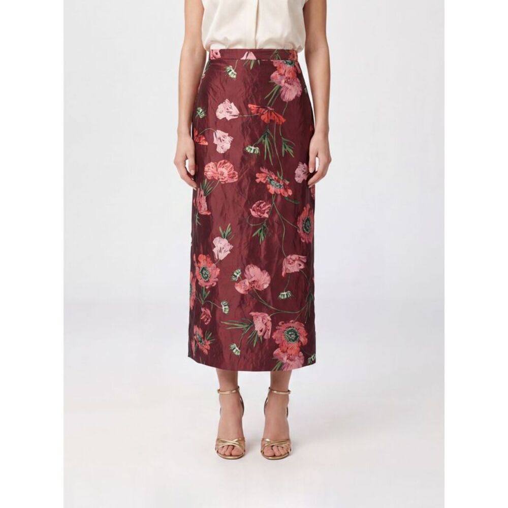 Erdem Women Floral Satin High-Waisted Midi Pencil Skirt Erdem